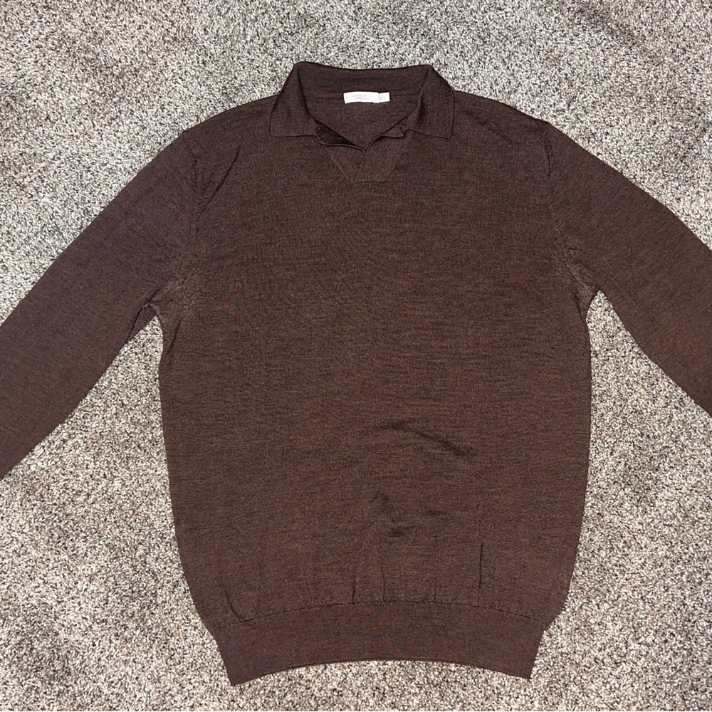 Brown Suitsupply 100% Merino Wool Buttonless Collar Sweater